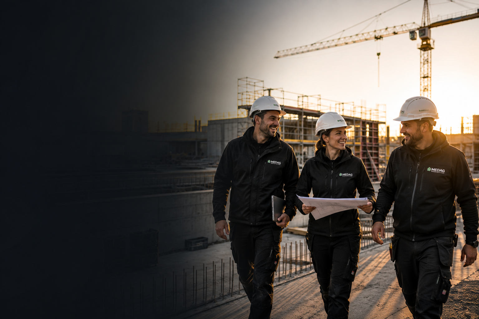 Baustellenteam im gemeinsamen Austausch bei MEDAG Bau