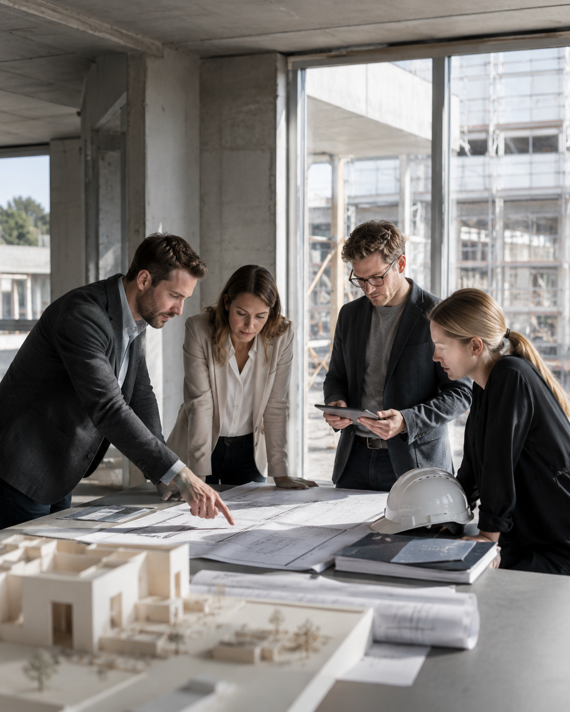 Planungsbesprechung als Symbol für Koordination und Schnittstellenmanagement